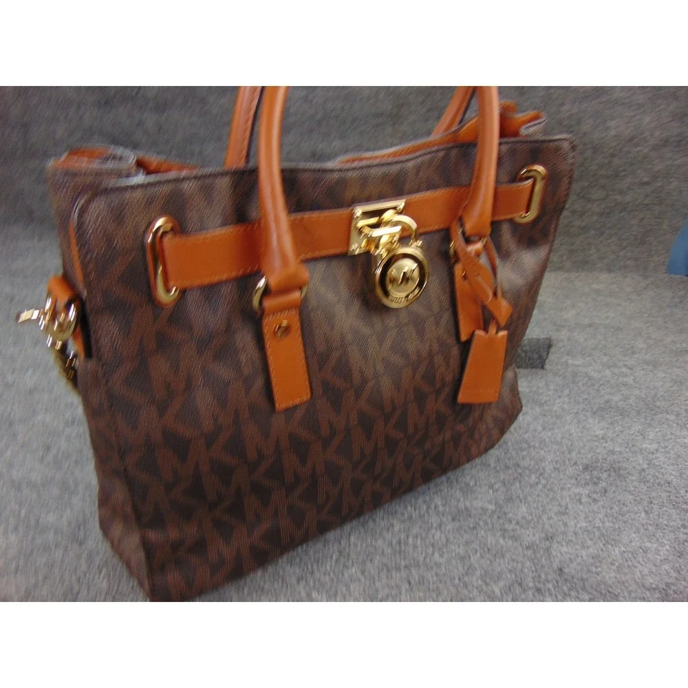 Michael Kors Hamilton Satchel Brown Monogram Padlock Key Shoulder Bag 30T2GHMT3B